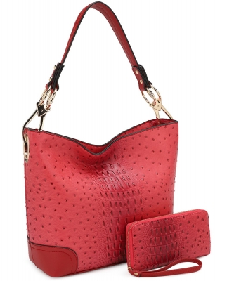 Ostrich Croc 2-in-1 Bucket Bag BW1470 FUCHSIA